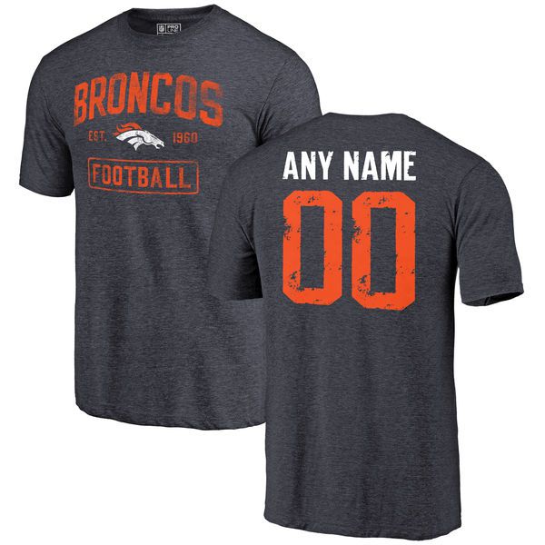 Men Navy Denver Broncos Distressed Custom Name and Number Tri-Blend Custom NFL T-Shirt->->Sports Accessory